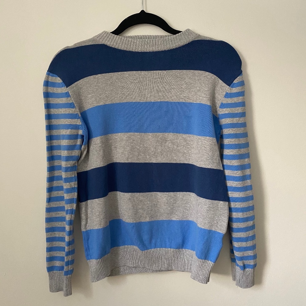 Boys Blue & Gray Striped Cotton Crew Neck Sweater